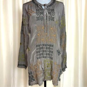 Biya Johnny Was Silk Embroidered Geometric Blouse Tunic Mini Dress
